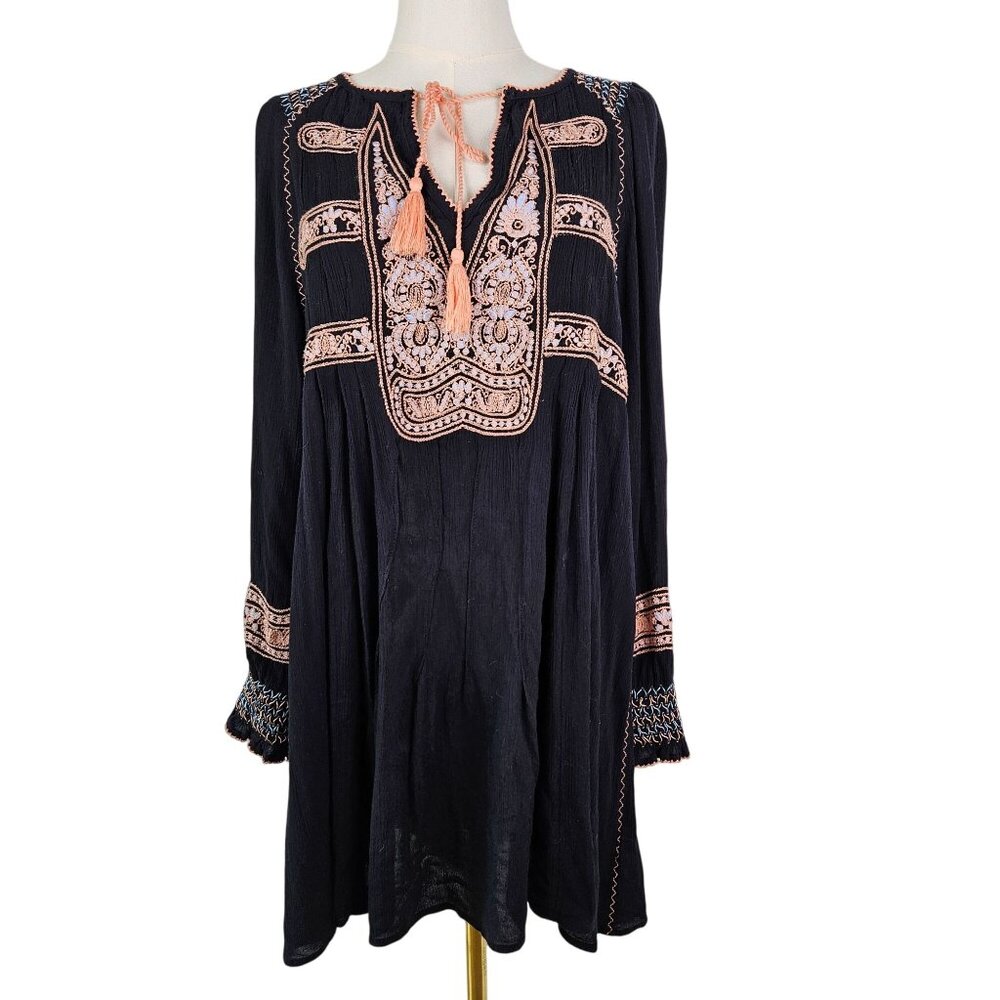 Free People Black Mini Dress with Pink Embroidery - Picture 3 of 11